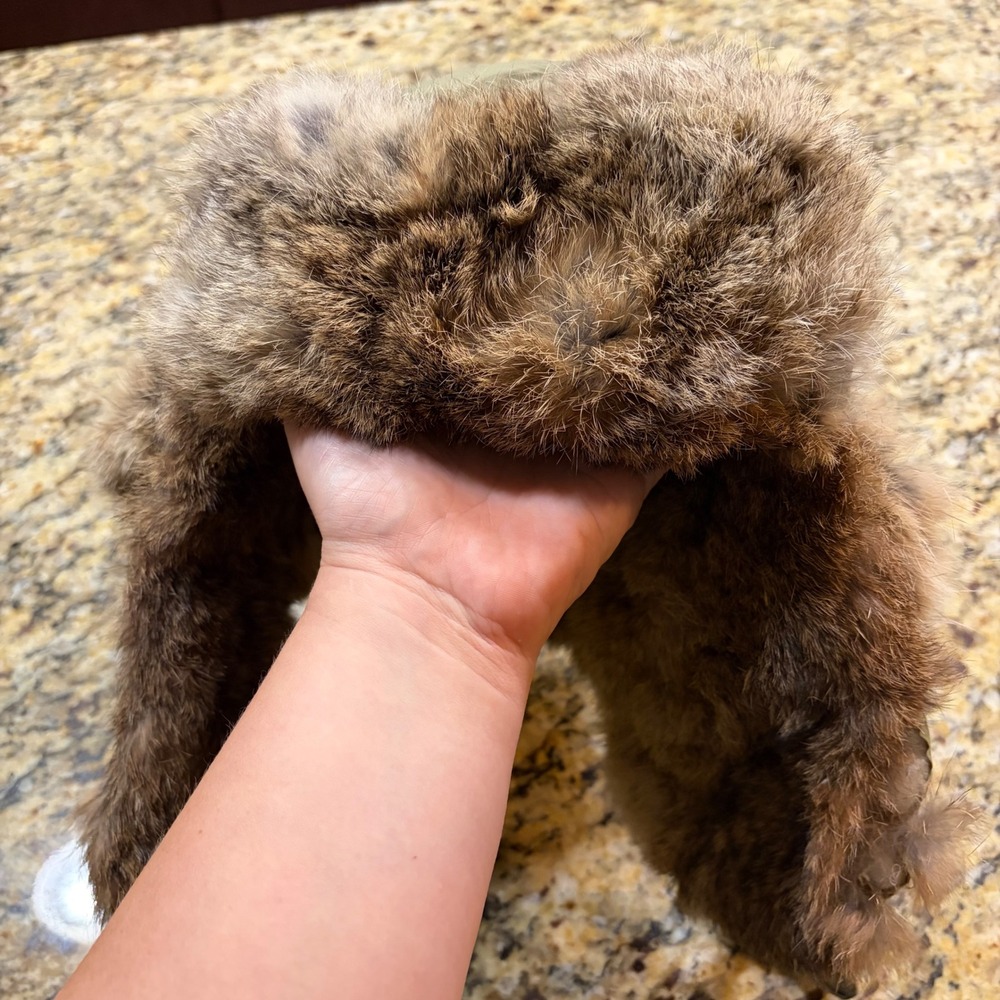 Mad Bomber Trapper Hat Olive Green Natural Rabbit Fur Nylon Aviator Winter L ws